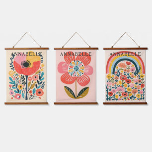 Boho Bloemen Mooie Illustratie Voornaam Hangend Wandkleed