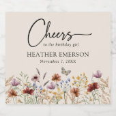 Boho Bloemen Mousserende Wijn Flesje Etiket (Enkel label)