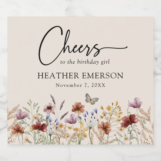 Boho Bloemen Mousserende Wijn Flesje Etiket (Enkel label)