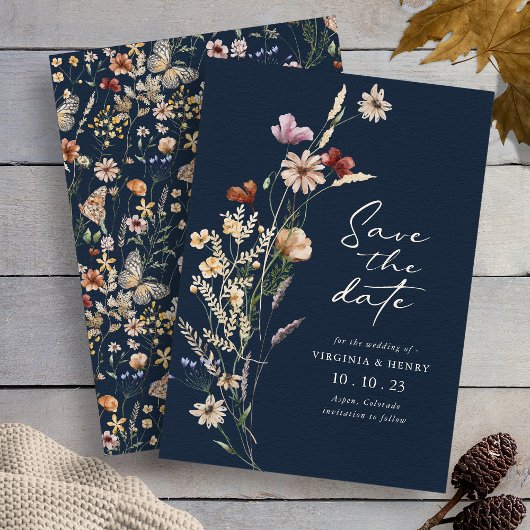 Boho Bloemen Navy Save The Date
