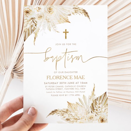 Boho Bloemen Neutrale Meisjes Doop Doop Kaart