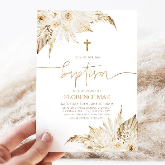 Boho Bloemen Neutrale Meisjes Doop Doop Kaart