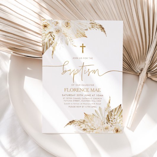 Boho Bloemen Neutrale Meisjes Doop Doop Kaart