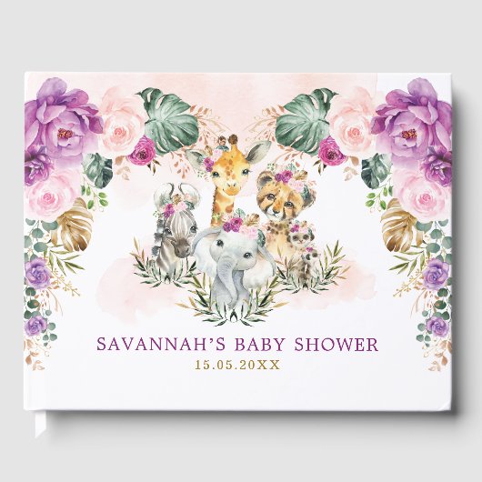 Boho Bloemen Oerwoud Safari Wilde Dieren Baby Meis Gastenboek (Voorkant)