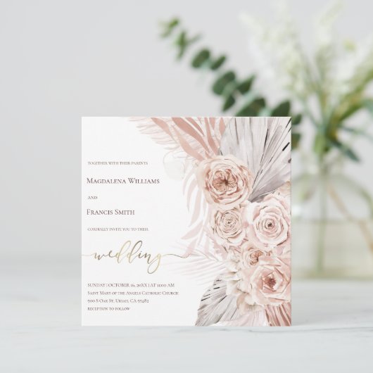 boho bloemen ontwerpen bruiloft kaart (Staand voorkant)