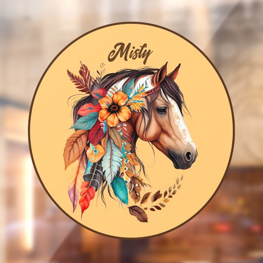 Boho Bloemen Paard gepersonaliseerd Raamsticker (Vel 2)