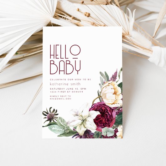 Boho Bloemen Paarse & Cream Baby shower Uitnodigin Kaart