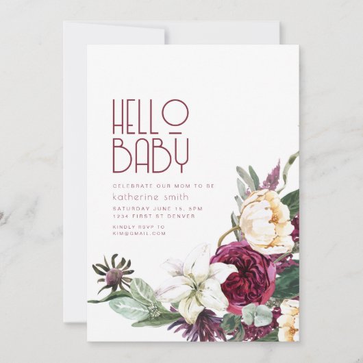 Boho Bloemen Paarse & Cream Baby shower Uitnodigin Kaart (Voorkant)