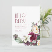 Boho Bloemen Paarse & Cream Baby shower Uitnodigin Kaart (Staand voorkant)