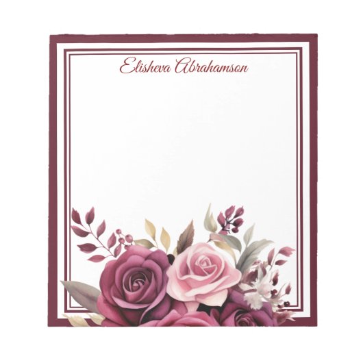 Boho Bloemen Paarse Rozen Notitieblok (Voorkant)