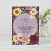 Boho Bloemen Paarse Trouw Uitnodiging (Staand voorkant)