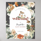 Boho Bloemen Paddestoel | Baby shower Welkomstbord Poster (Voorkant)