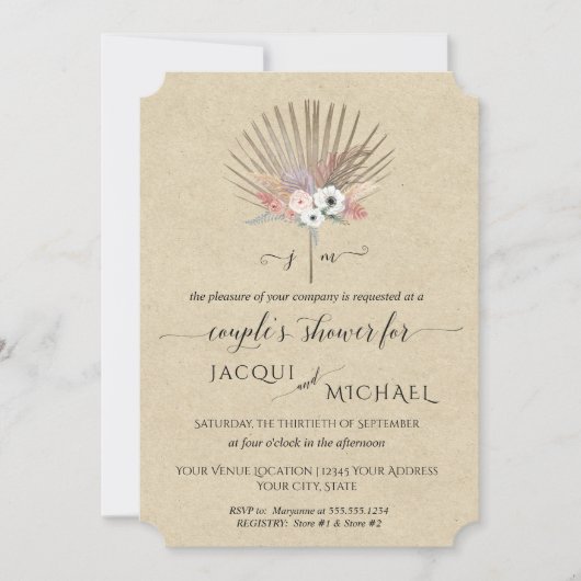BOHO Bloemen Pampagras Koppel Shower Uitnodiging (Voorkant)