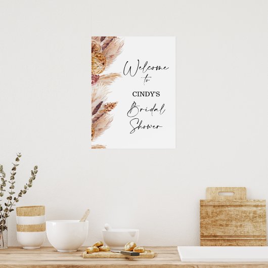 Boho Bloemen Pampas Bruiloft Feest Welkom Bord Poster (Keuken)