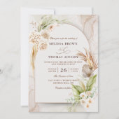 Boho Bloemen Pampas Budget QR Code Bruiloft Kaart (Voorkant)