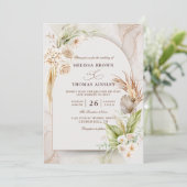 Boho Bloemen Pampas Budget QR Code Bruiloft Kaart (Staand voorkant)