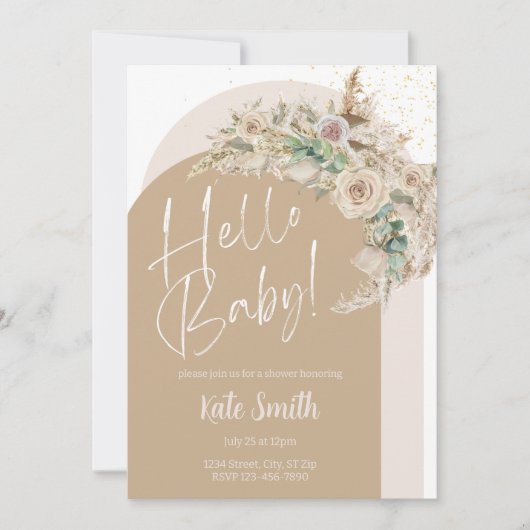 Boho Bloemen Pampas Geslacht Reveal Feest Uitnodig Kaart (Voorkant)