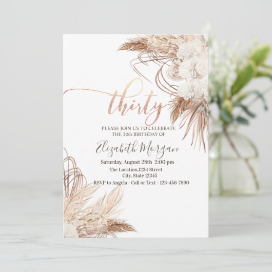 Boho Bloemen Pampas gras 30e verjaardag Kaart (Staand voorkant)