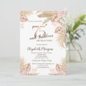 Boho Bloemen, Pampas gras 75e verjaardag Kaart (Staand voorkant)