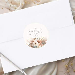 Boho Bloemen Pampas Gras Baby Shower Ronde Sticker