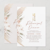 Boho Bloemen Pampas Gras Bestek repetitie diner Kaart (Voorkant / Achterkant)