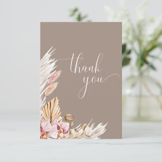 Boho Bloemen Pampas Gras | Bruiloft Bedankkaart (Staand voorkant)