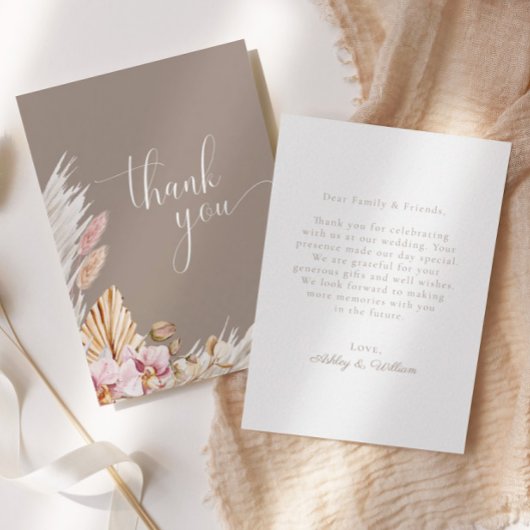 Boho Bloemen Pampas Gras | Bruiloft Bedankkaart