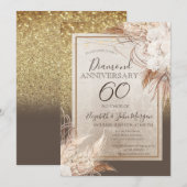 Boho Bloemen Pampas Gras Glitter Jubileum Kaart (Voorkant / Achterkant)