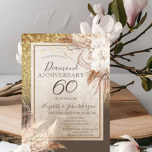 Boho Bloemen Pampas Gras Glitter Jubileum Kaart
