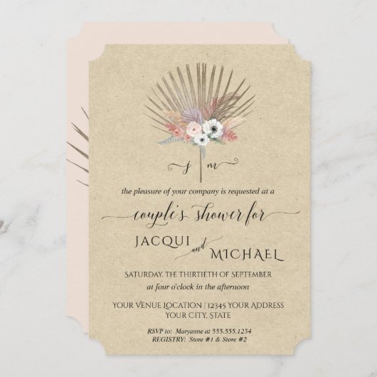Boho bloemen Pampas gras koppel Shower Uitnodiging (Voorkant / Achterkant)