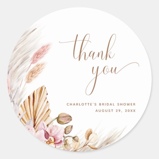 Boho Bloemen Pampas Grass Bruiloft | VRIJGEZELLENF Ronde Sticker (Voorkant)