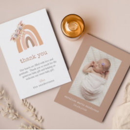 Boho Bloemen Pampas Grass Nieuwe Baby Foto Bedankkaart