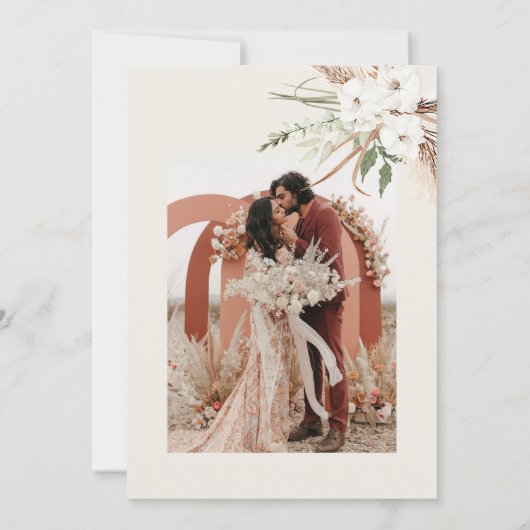 Boho Bloemen Pampas Grass Terracotta Foto Bruiloft Kaart (Achterkant)