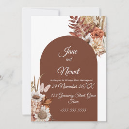 Boho bloemen Pampas trouwuitnodiging