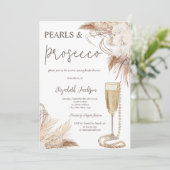 Boho Bloemen Parels Prosecco Bruiloftsfeest Kaart (Staand voorkant)