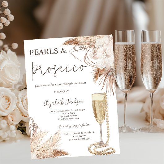 Boho Bloemen Parels Prosecco Bruiloftsfeest Kaart