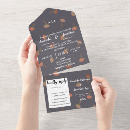 Boho Bloemen Patroon Ontwerp Monogram Bruiloft All In One Uitnodiging