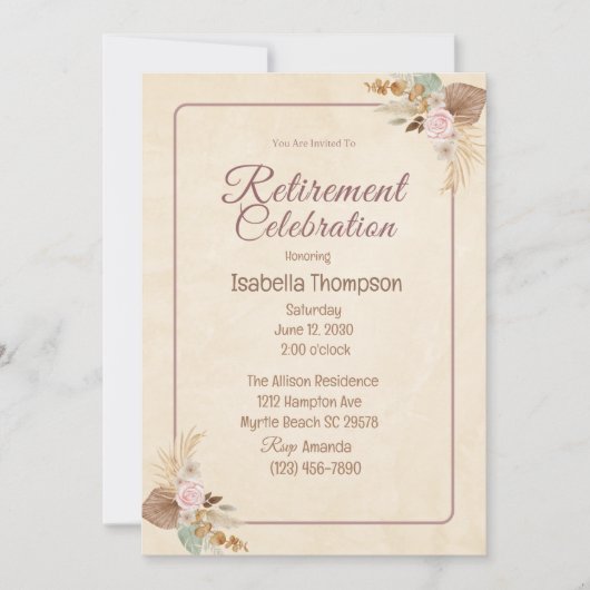 Boho Bloemen Pensioen Feest Viering Kaart (Voorkant)