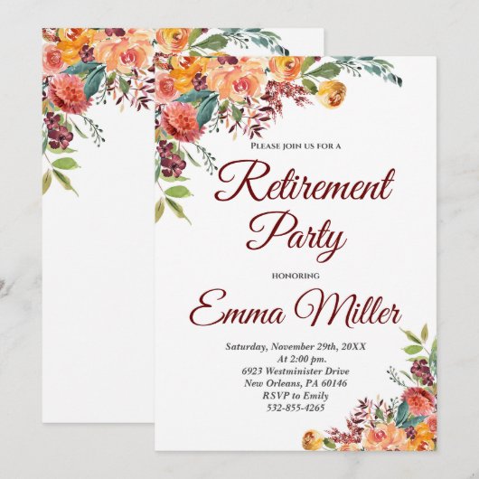 Boho Bloemen Pensioen Kaart (Voorkant / Achterkant)