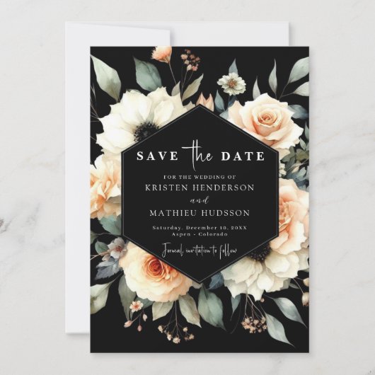 Boho Bloemen Perzik bruiloft Save The Date (Voorkant)
