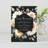Boho Bloemen Perzik bruiloft Save The Date (Staand voorkant)
