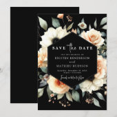 Boho Bloemen Perzik bruiloft Save The Date (Voorkant / Achterkant)