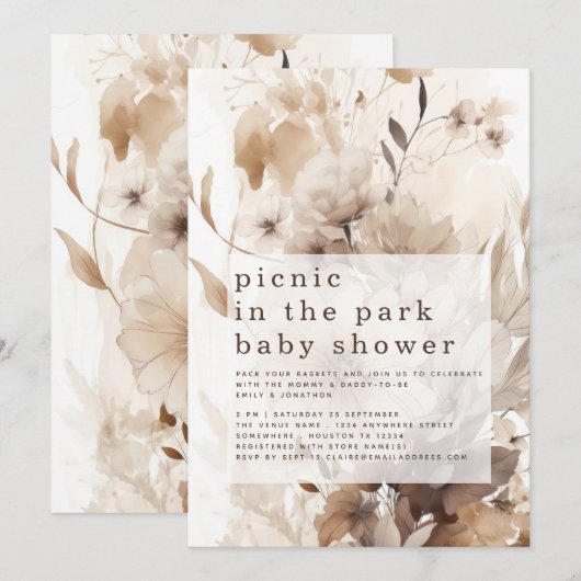 Boho Bloemen Picnic in Park Baby shower Kaart (Voorkant / Achterkant)
