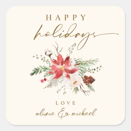 Boho  Bloemen Poinsettia Kerst sticker (Voorkant)