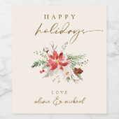 Boho  Bloemen Poinsettia Kerst Wijn Etiket (Enkel label)