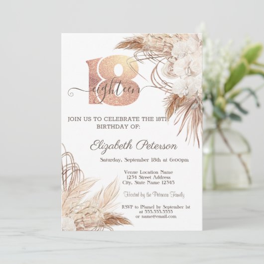 Boho Bloemen Polka Dots 18e Verjaardag Kaart (Staand voorkant)