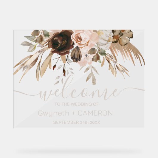 Boho Bloemen Pompoen Bruiloft welkom acryl teken Acryl Bord (Voorkant)