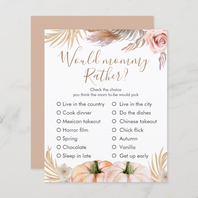 Boho Bloemen Pompoen Herfst Baby shower Aangepast  (Voorkant / Achterkant)