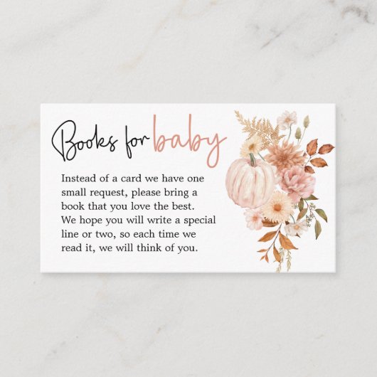 Boho Bloemen Pompoen Herfst Baby shower Boekaanvra Informatiekaartje (Voorkant)