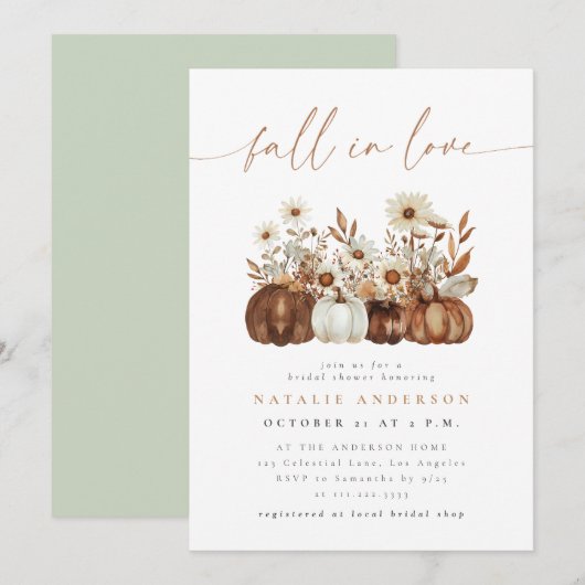 Boho Bloemen Pompoen Herfst Bruiloftsborrel Kaart (Voorkant / Achterkant)